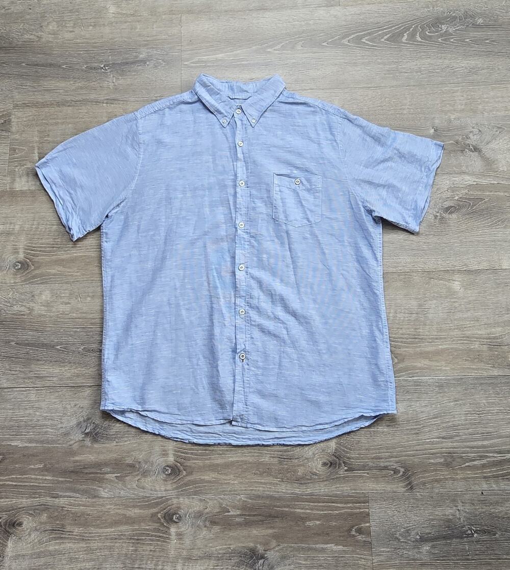Weatherproof Vintage Mens XL Blue Striped Short Sleeve Button-Up Shirt